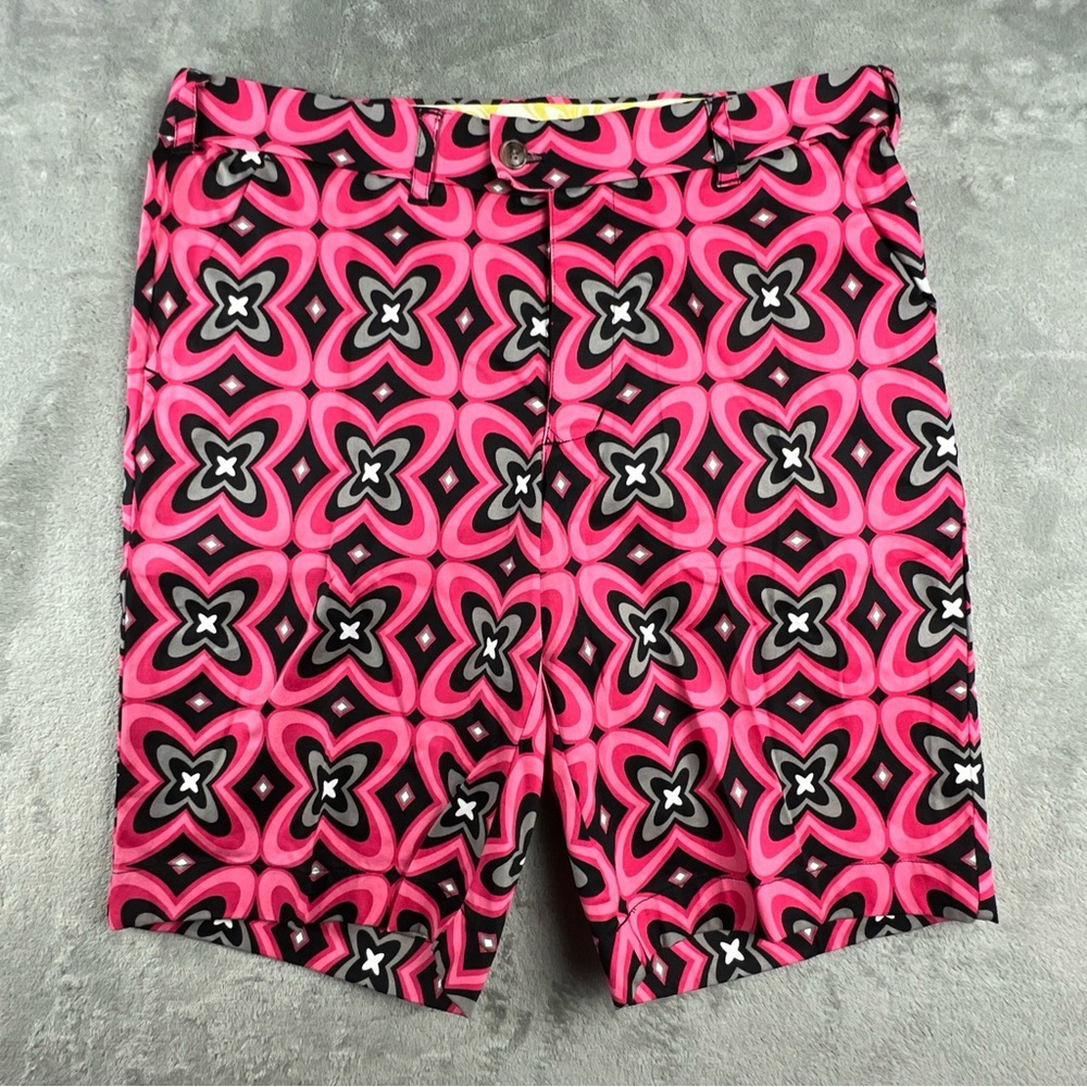 Loudmouth Golf Shorts Mens Size 35 x 11 LMX Fairway Pink Ninja Black Print EUC